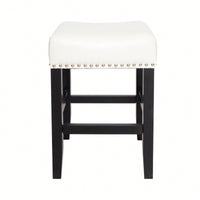 Set Of 2 26-Inch Backless Ivory Leather Counter Stools For Kitchen And Bar Seating