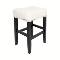 Set Of 2 26-Inch Backless Ivory Leather Counter Stools For Kitchen And Bar Seating