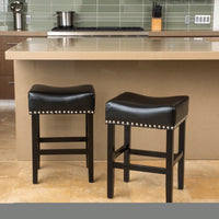 Set Of 2 26-Inch Backless Ivory Leather Counter Stools For Kitchen And Bar Seating