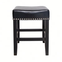 Set Of 2 26-Inch Backless Ivory Leather Counter Stools For Kitchen And Bar Seating