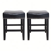 Set Of 2 26-Inch Backless Ivory Leather Counter Stools For Kitchen And Bar Seating