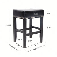 Set Of 2 26-Inch Backless Ivory Leather Counter Stools For Kitchen And Bar Seating