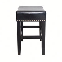 Set Of 2 26-Inch Backless Ivory Leather Counter Stools For Kitchen And Bar Seating