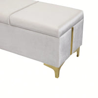 Elegant Beige Upholstered Storage Ottoman With Metal Legs For Living Room And Bedroom Fully Assembled Except Legs