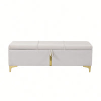 Elegant Beige Upholstered Storage Ottoman With Metal Legs For Living Room And Bedroom Fully Assembled Except Legs