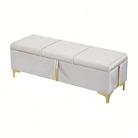 Elegant Beige Upholstered Storage Ottoman With Metal Legs For Living Room And Bedroom Fully Assembled Except Legs