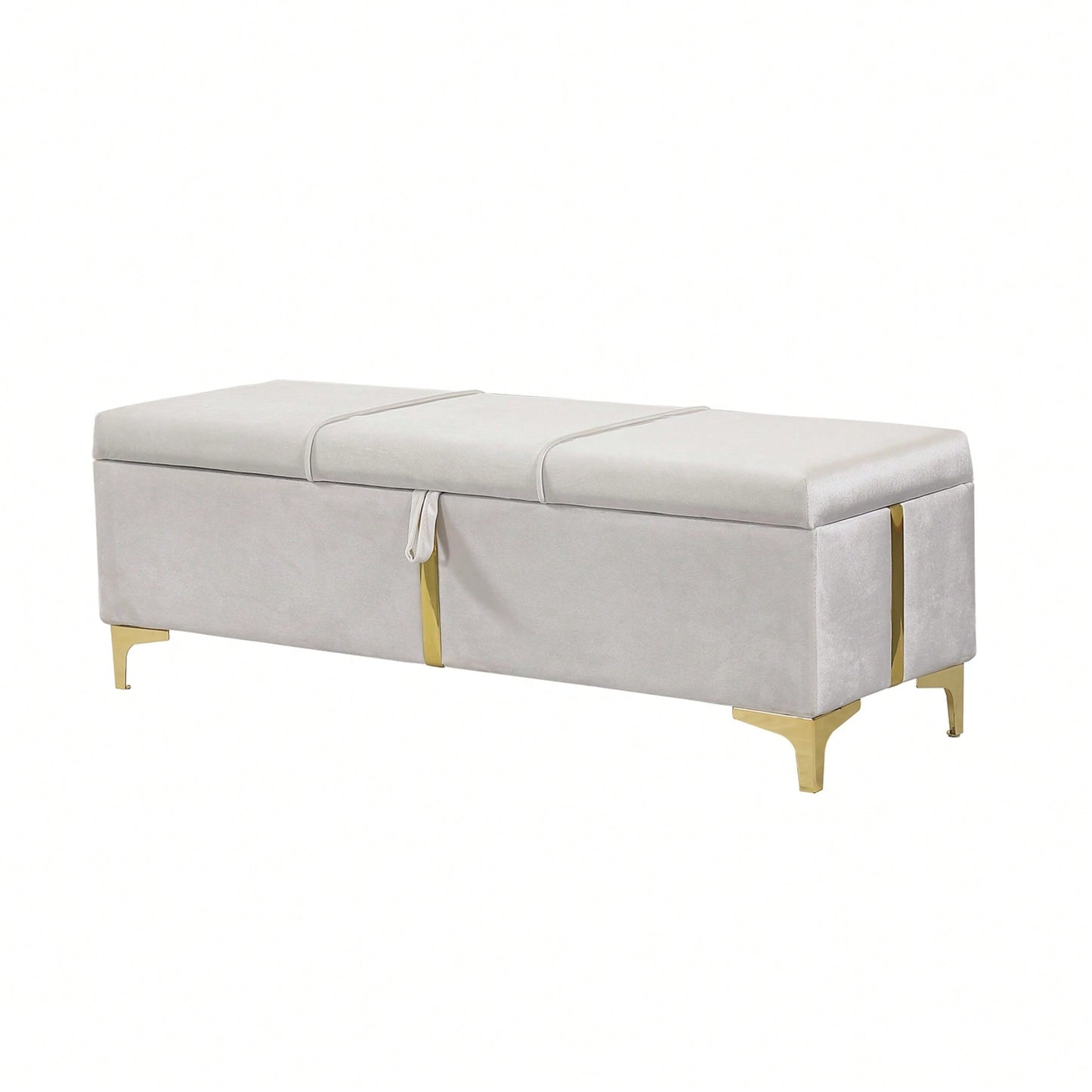 Elegant Beige Upholstered Storage Ottoman With Metal Legs For Living Room And Bedroom Fully Assembled Except Legs