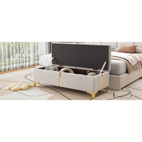 Elegant Beige Upholstered Storage Ottoman With Metal Legs For Living Room And Bedroom Fully Assembled Except Legs