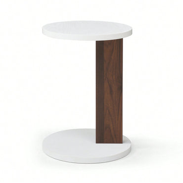 Rustic C-Shaped End Table For Living Room And Bedroom, Small Side Table With Wood Frame In White And Walnut Finish