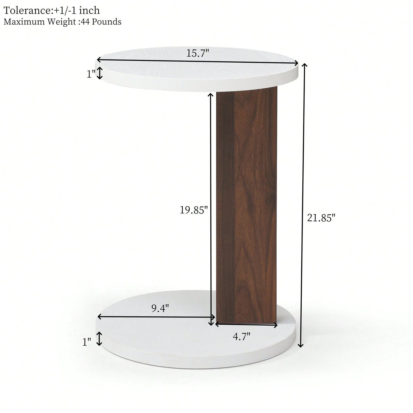 Rustic C-Shaped End Table For Living Room And Bedroom, Small Side Table With Wood Frame In White And Walnut Finish