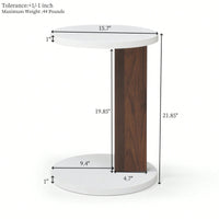 Rustic C-Shaped End Table For Living Room And Bedroom, Small Side Table With Wood Frame In White And Walnut Finish