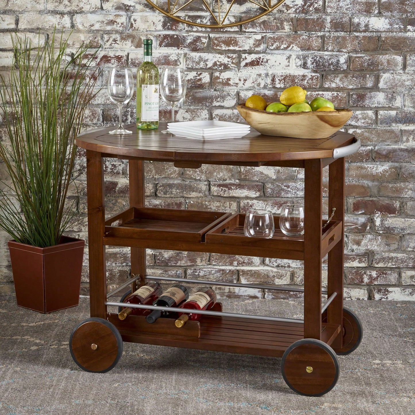 Elegant Mobile Bar Cart With Storage And Serving Tray For Home Entertaining