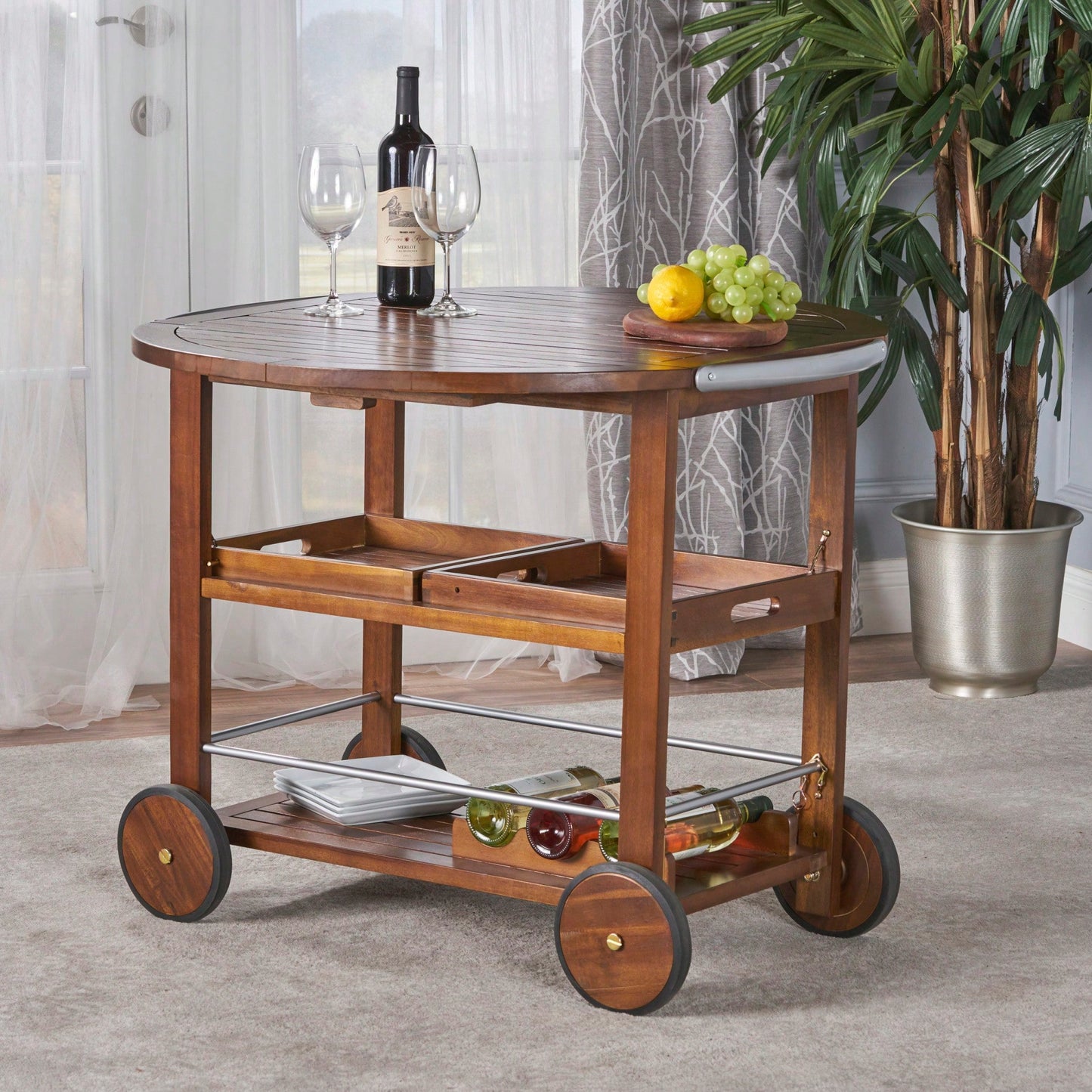 Elegant Mobile Bar Cart With Storage And Serving Tray For Home Entertaining