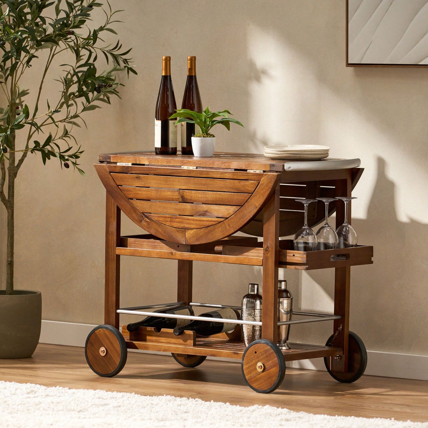 Elegant Mobile Bar Cart With Storage And Serving Tray For Home Entertaining