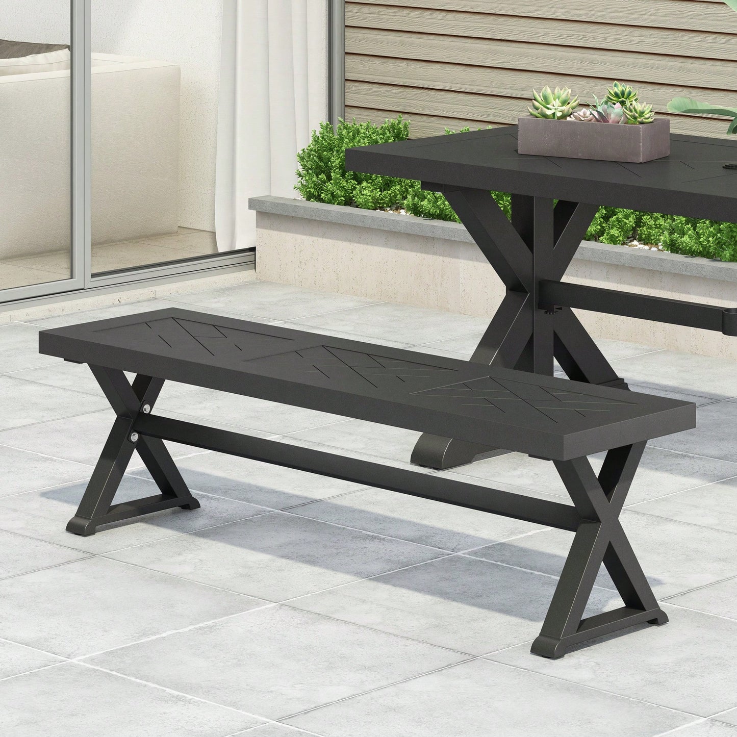 Outdoor Dining Bench For Stylish Patio Seating Antique Matte Black