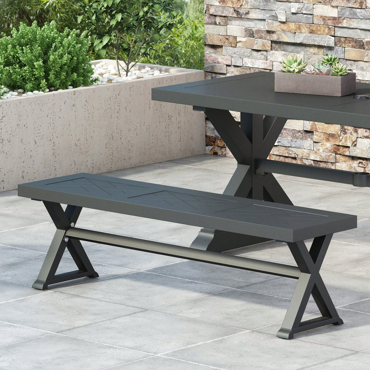 Outdoor Dining Bench For Stylish Patio Seating Antique Matte Black