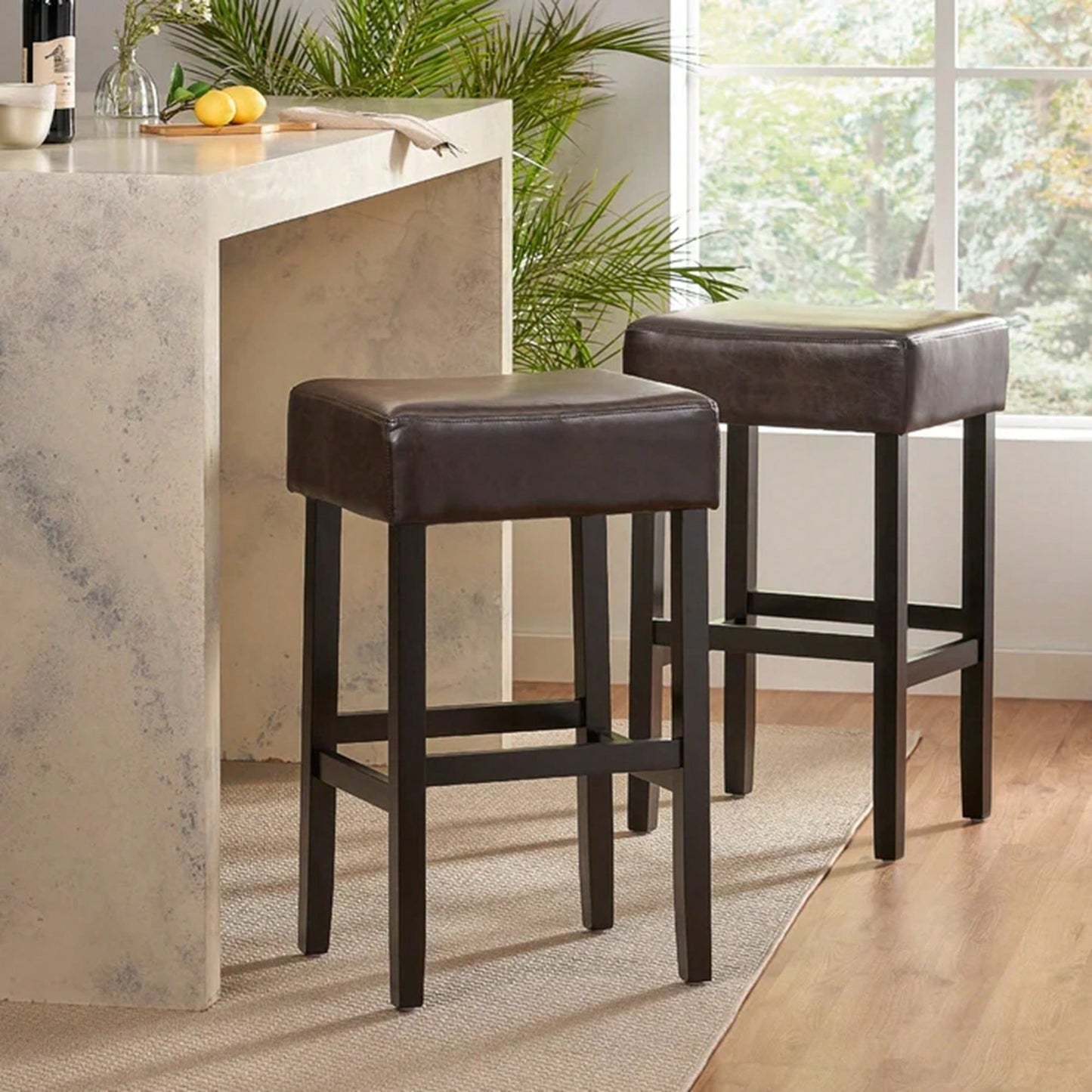 Set Of 2 Backless Leather Counter Height Barstools For Modern Kitchen And Dining Spaces