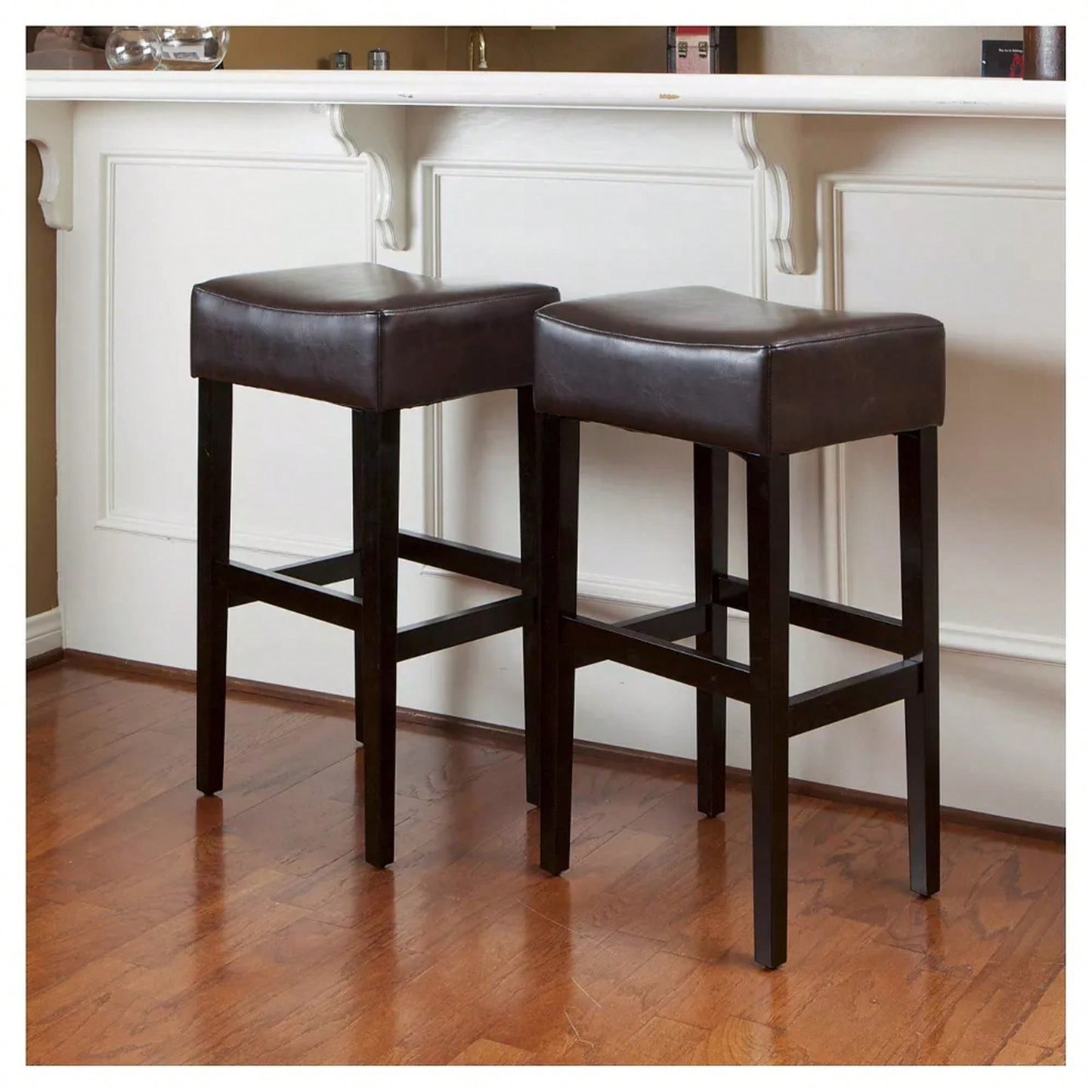 Set Of 2 Backless Leather Counter Height Barstools For Modern Kitchen And Dining Spaces