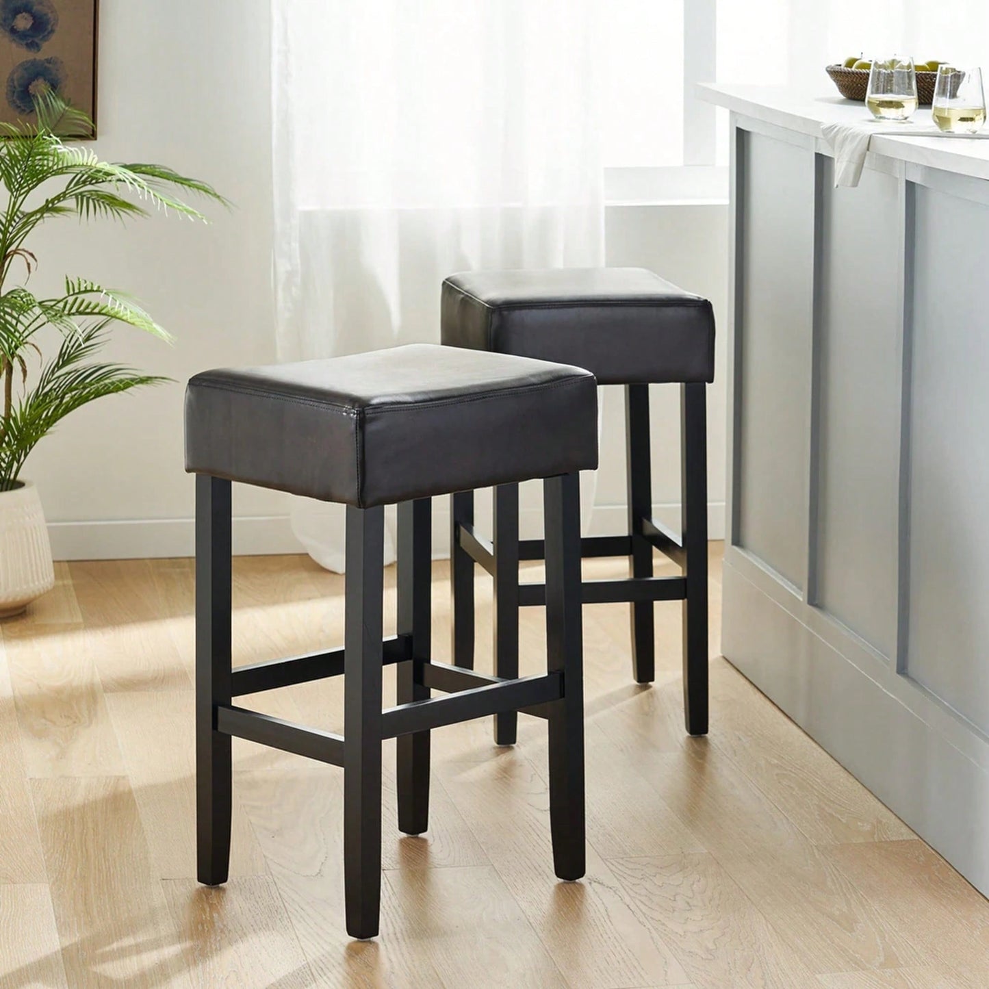 Set Of 2 Backless Leather Counter Height Barstools For Modern Kitchen And Dining Spaces