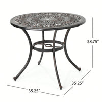 Shiny Copper Outdoor Round Cast Aluminum Dining Table For Stylish Patio Gatherings