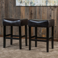 Set Of 2 Backless 26 Inch Counter Stools In Brown For Kitchen Or Bar Seating