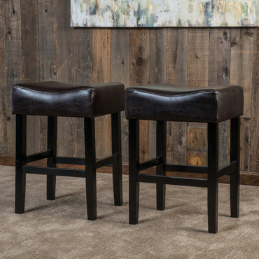 Set Of 2 Backless 26 Inch Counter Stools In Brown For Kitchen Or Bar Seating