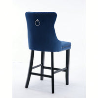 Contemporary Velvet Barstools With Button Tufting And Wooden Legs, Chrome Nailhead Trim, Set Of 2 In Blue, Stylish Leisure Seating
