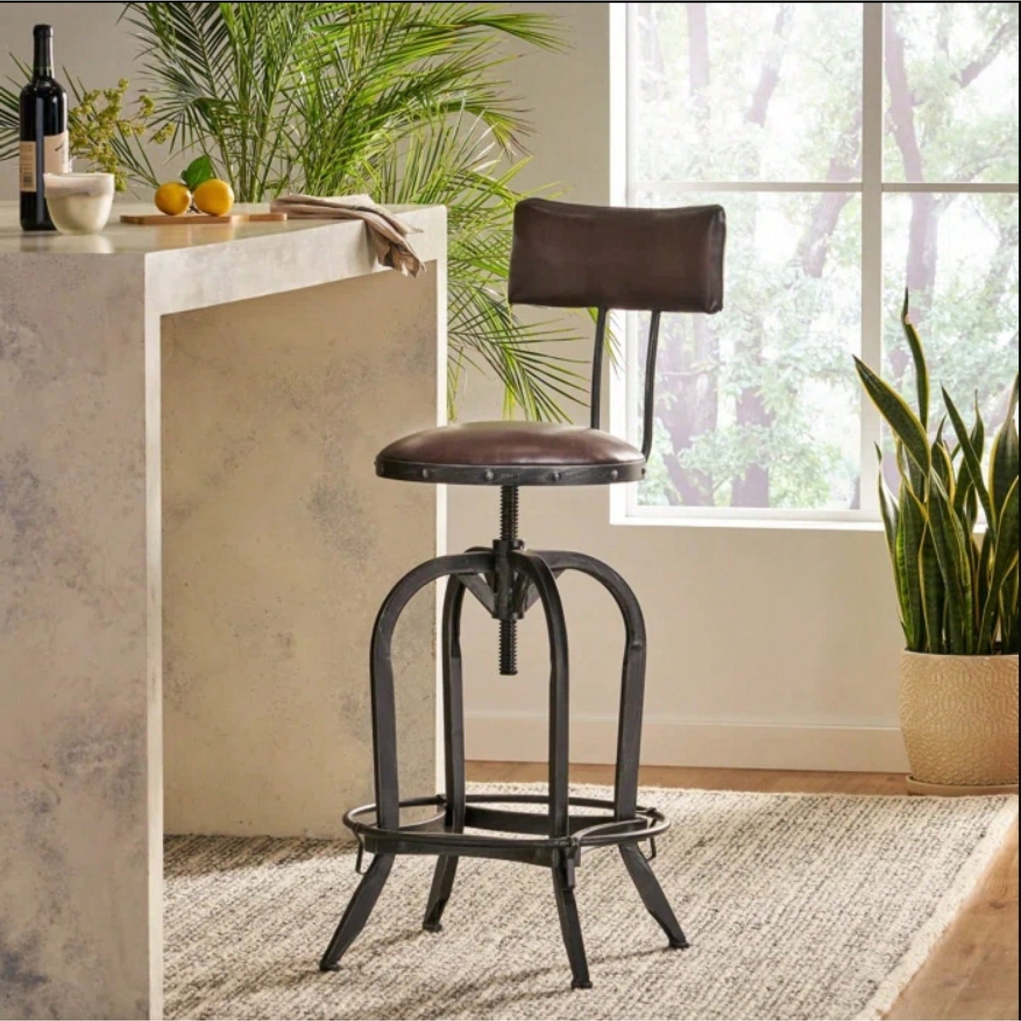 Upholstered Adjustable Height Swivel Barstool For Kitchen Or Home Bar Seating