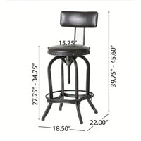 Upholstered Adjustable Height Swivel Barstool For Kitchen Or Home Bar Seating