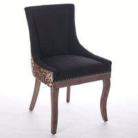 Leopard Print Thickened Fabric Dining Chairs With Solid Wood Legs And Bronze Nail Head - Set Of 2