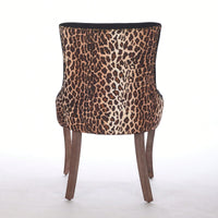 Leopard Print Thickened Fabric Dining Chairs With Solid Wood Legs And Bronze Nail Head - Set Of 2
