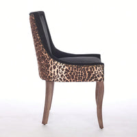 Leopard Print Thickened Fabric Dining Chairs With Solid Wood Legs And Bronze Nail Head - Set Of 2