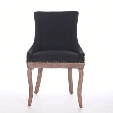 Leopard Print Thickened Fabric Dining Chairs With Solid Wood Legs And Bronze Nail Head - Set Of 2