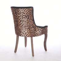 Leopard Print Thickened Fabric Dining Chairs With Solid Wood Legs And Bronze Nail Head - Set Of 2