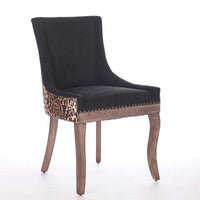 Leopard Print Thickened Fabric Dining Chairs With Solid Wood Legs And Bronze Nail Head - Set Of 2