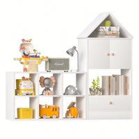 House-Shaped Kids Bookshelf And Organizer With Adjustable Design For Playroom Or Bedroom Easy Assembly And Safe For Children