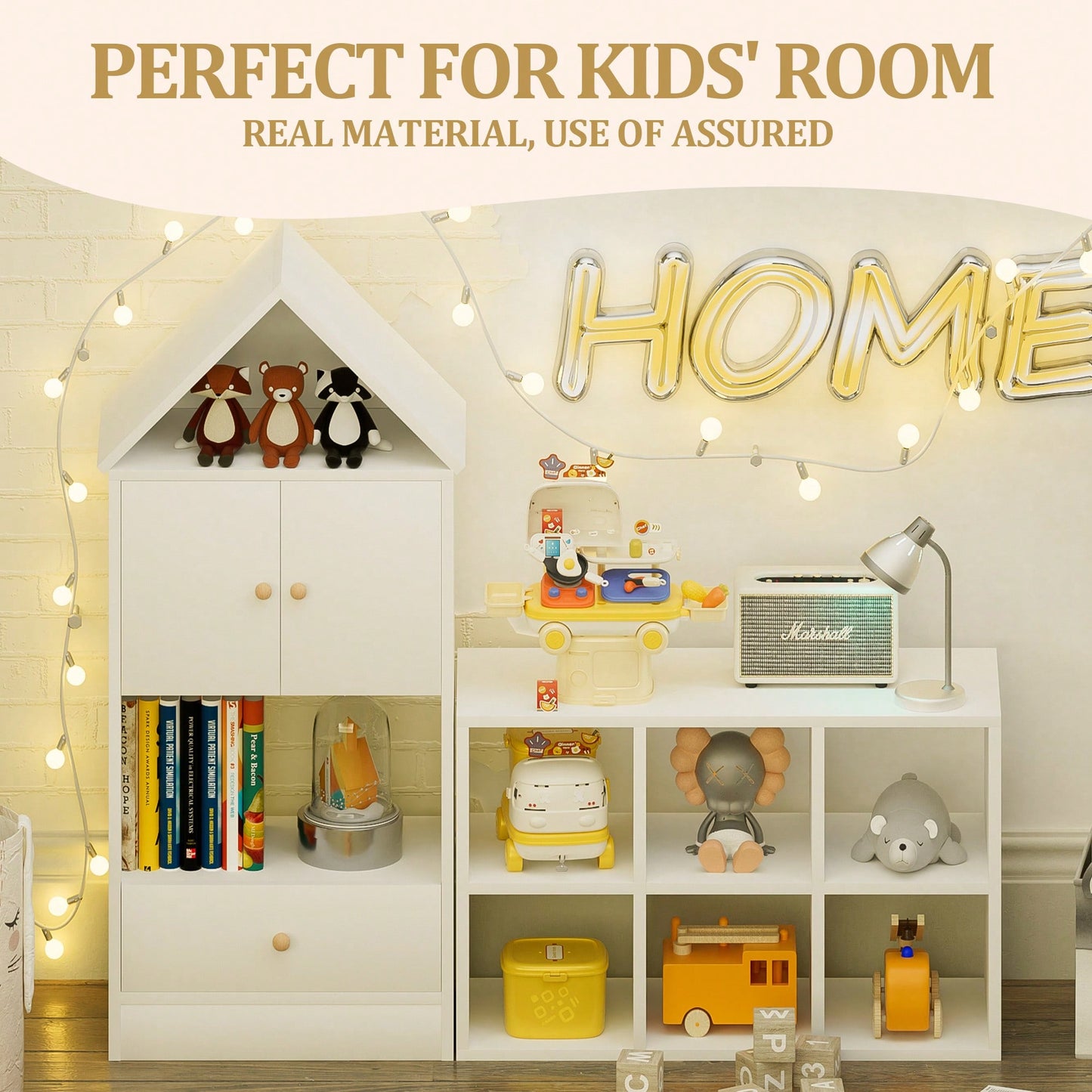 House-Shaped Kids Bookshelf And Organizer With Adjustable Design For Playroom Or Bedroom Easy Assembly And Safe For Children
