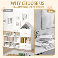 House-Shaped Kids Bookshelf And Organizer With Adjustable Design For Playroom Or Bedroom Easy Assembly And Safe For Children