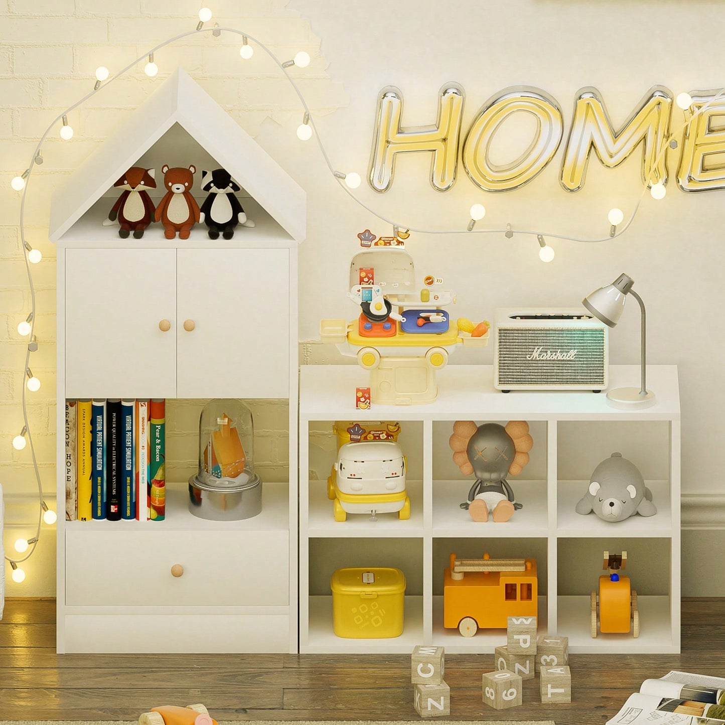House-Shaped Kids Bookshelf And Organizer With Adjustable Design For Playroom Or Bedroom Easy Assembly And Safe For Children