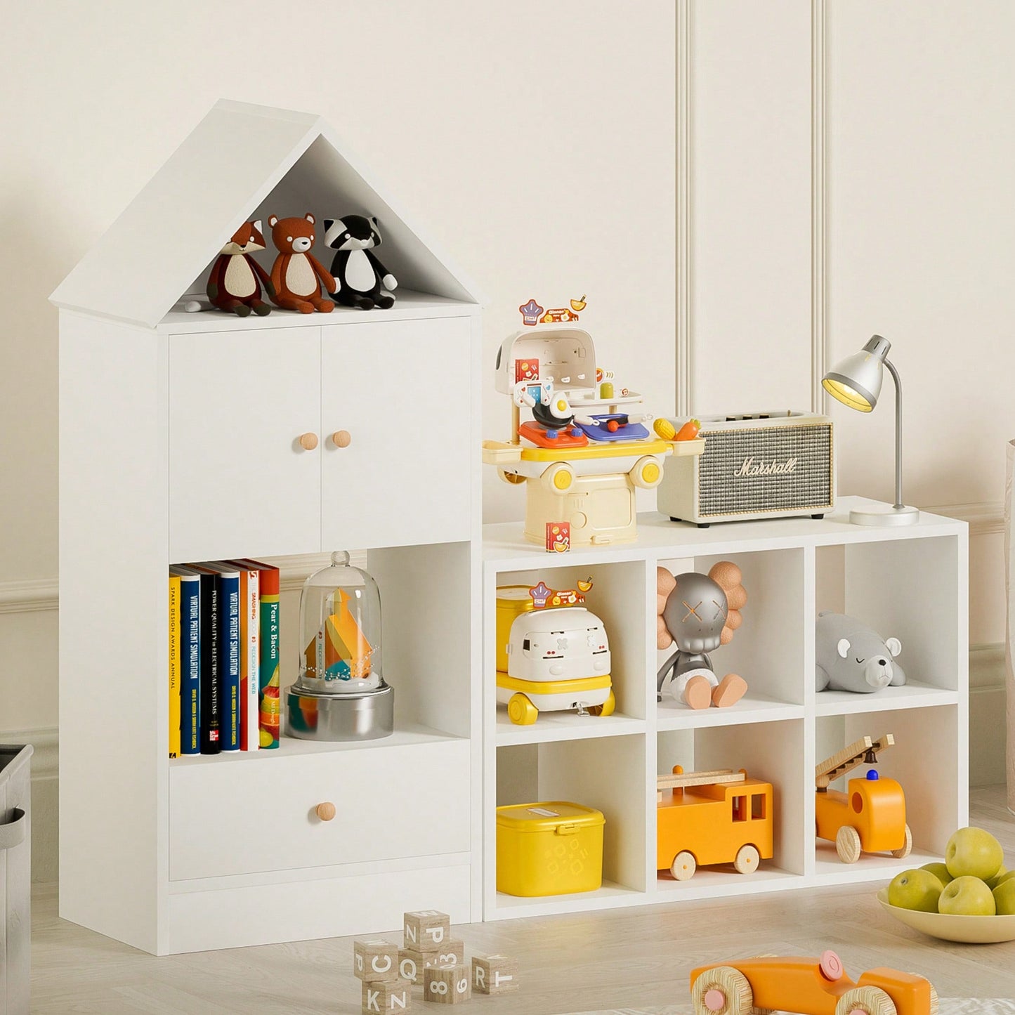 House-Shaped Kids Bookshelf And Organizer With Adjustable Design For Playroom Or Bedroom Easy Assembly And Safe For Children