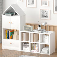 House-Shaped Kids Bookshelf And Organizer With Adjustable Design For Playroom Or Bedroom Easy Assembly And Safe For Children