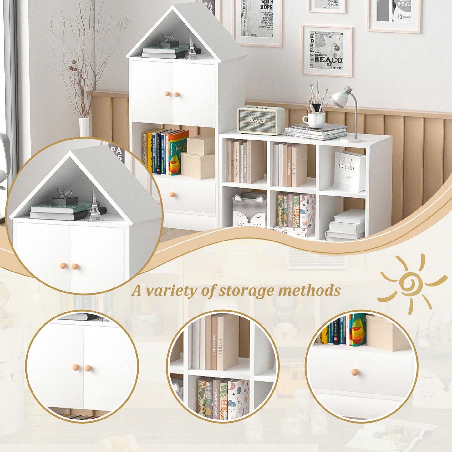 House-Shaped Kids Bookshelf And Organizer With Adjustable Design For Playroom Or Bedroom Easy Assembly And Safe For Children