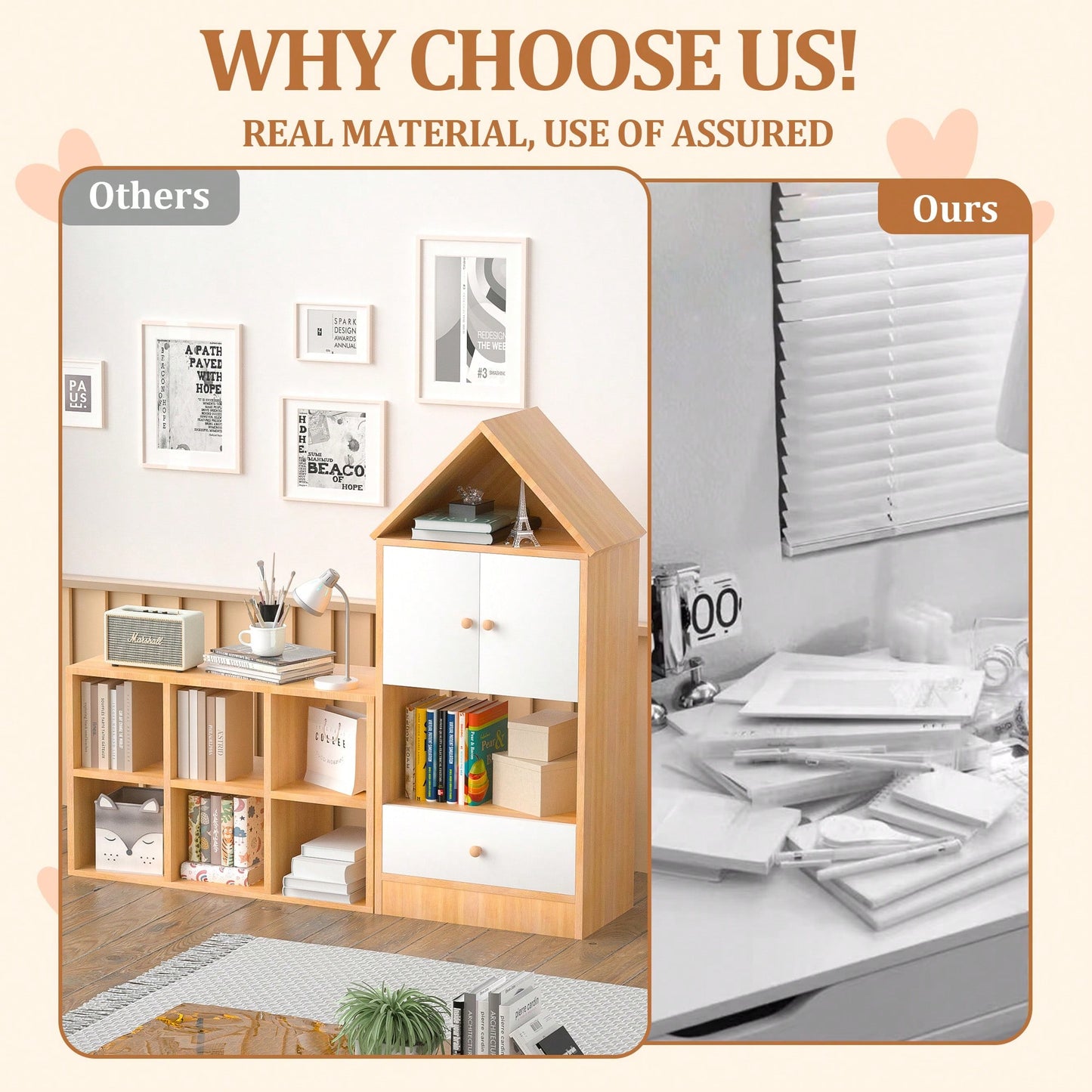 House-Shaped Kids Bookshelf And Organizer With Adjustable Design For Playroom Or Bedroom Easy Assembly And Safe For Children