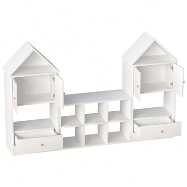 House-Shaped Kids Bookshelf Multi-Functional Storage Adjustable Durable Organizer for Playroom or Bedroom Easy to Assemble Safe for Children