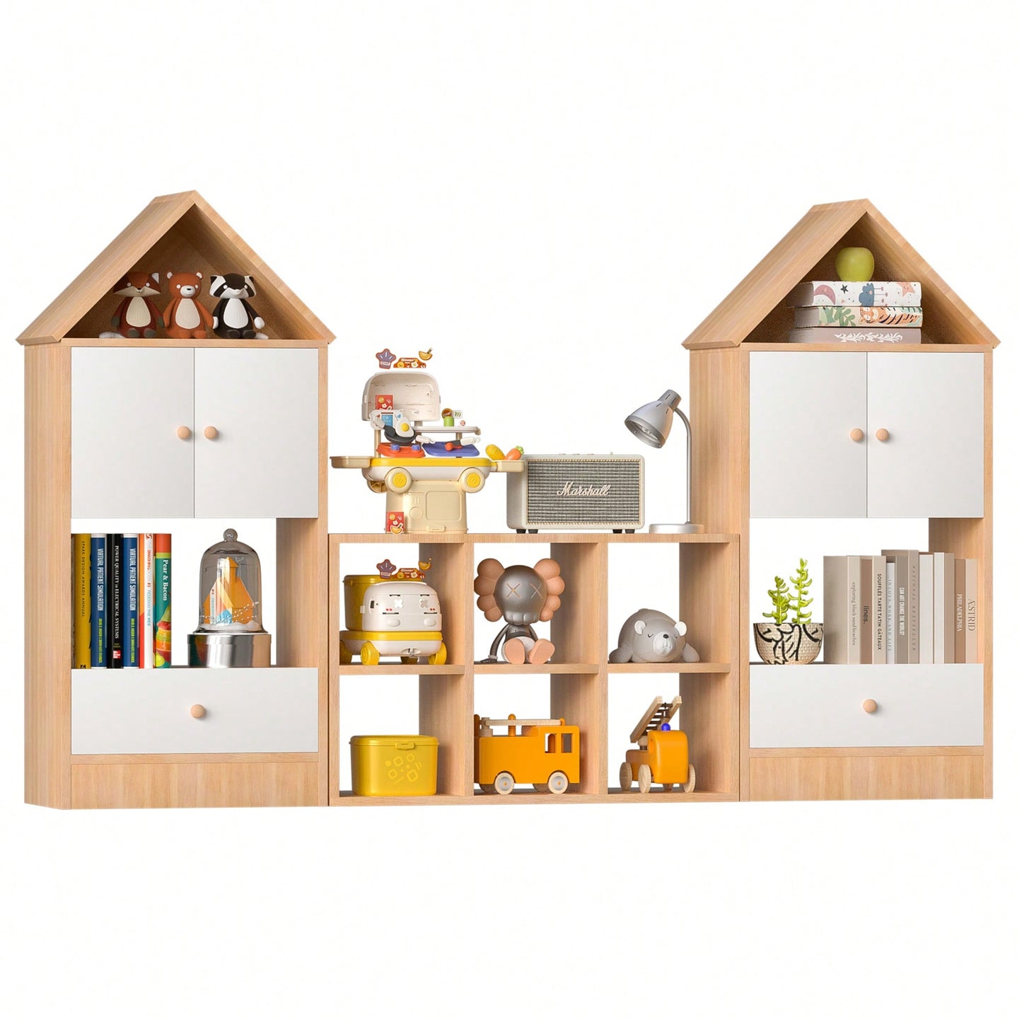 House-Shaped Kids Bookshelf Multi-Functional Storage Adjustable Durable Organizer for Playroom or Bedroom Easy to Assemble Safe for Children