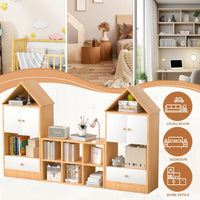 House-Shaped Kids Bookshelf Multi-Functional Storage Adjustable Durable Organizer for Playroom or Bedroom Easy to Assemble Safe for Children