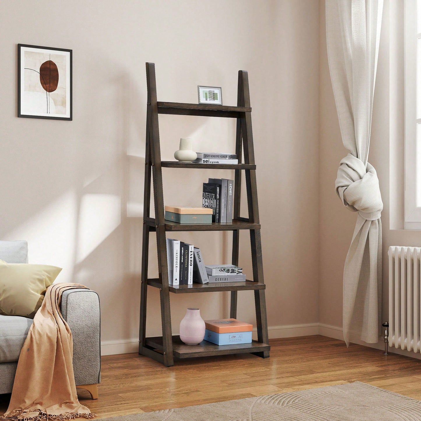 5-Tier Ladder Shelf Storage Rack For Living Room Home Office Kitchen Bedroom Apartment