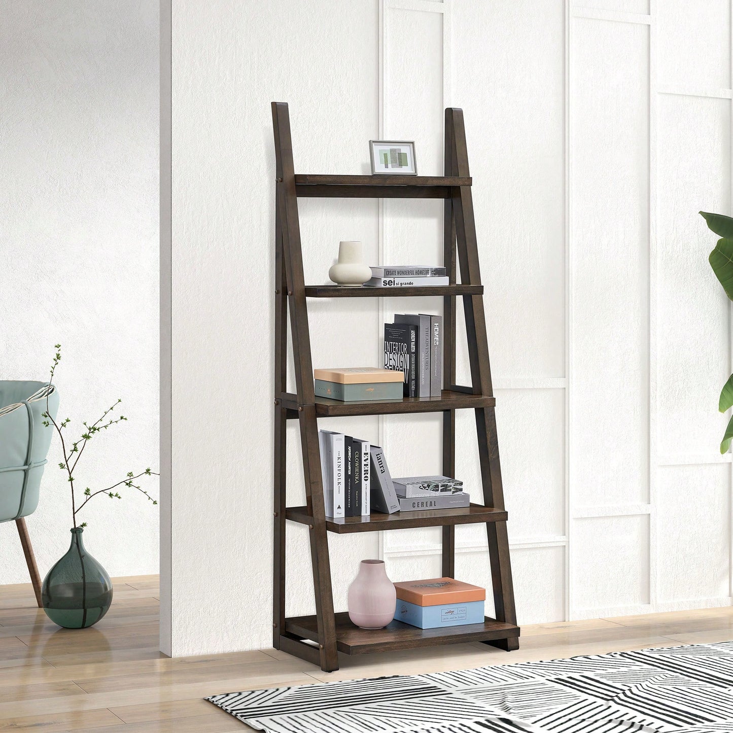 5-Tier Ladder Shelf Storage Rack For Living Room Home Office Kitchen Bedroom Apartment