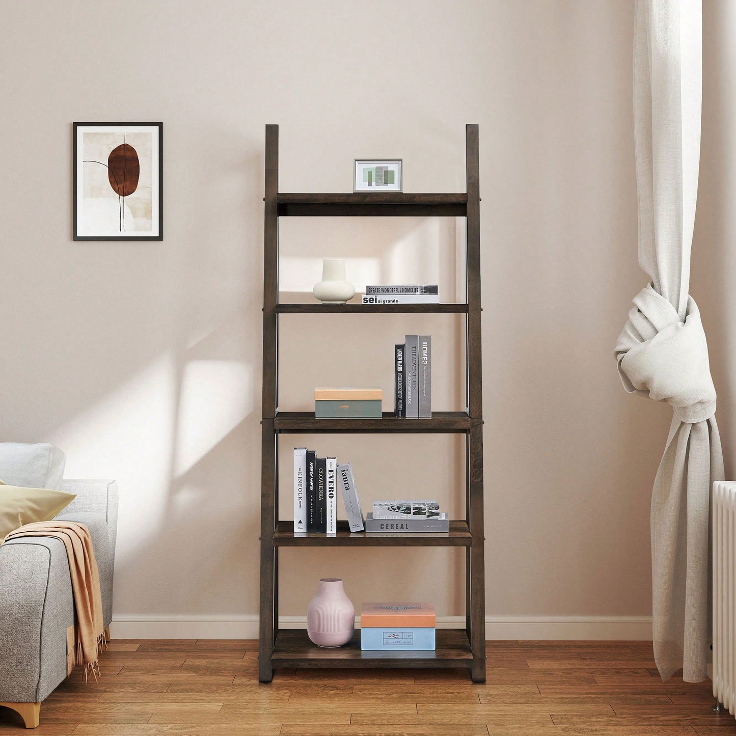 5-Tier Ladder Shelf Storage Rack For Living Room Home Office Kitchen Bedroom Apartment