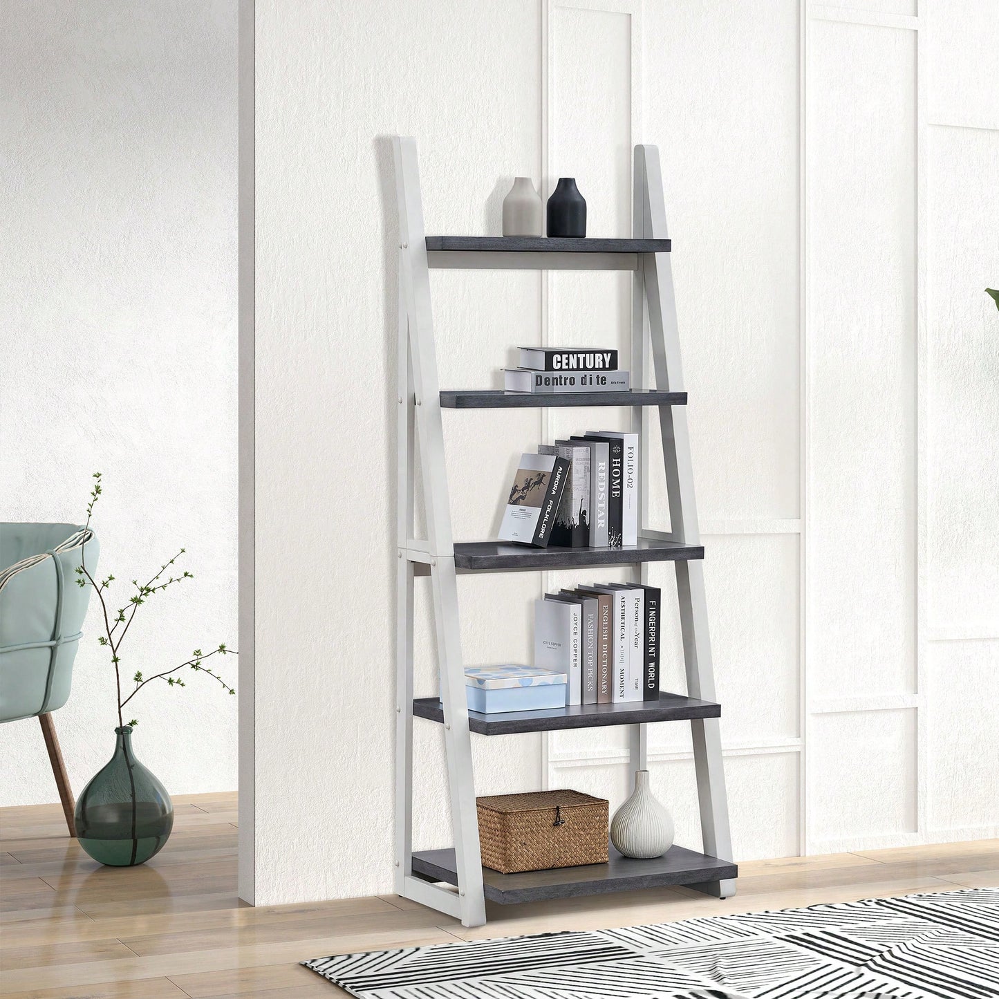 5-Tier Ladder Shelf Storage Rack For Living Room Home Office Kitchen Bedroom Apartment